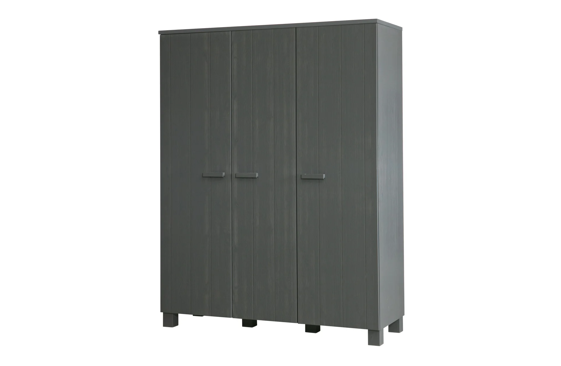 Kleiderschrank Dennis aus Kiefernholz, modernes Design, dunkelgrau, mit 3 Türen und Einlegeböden - Woood