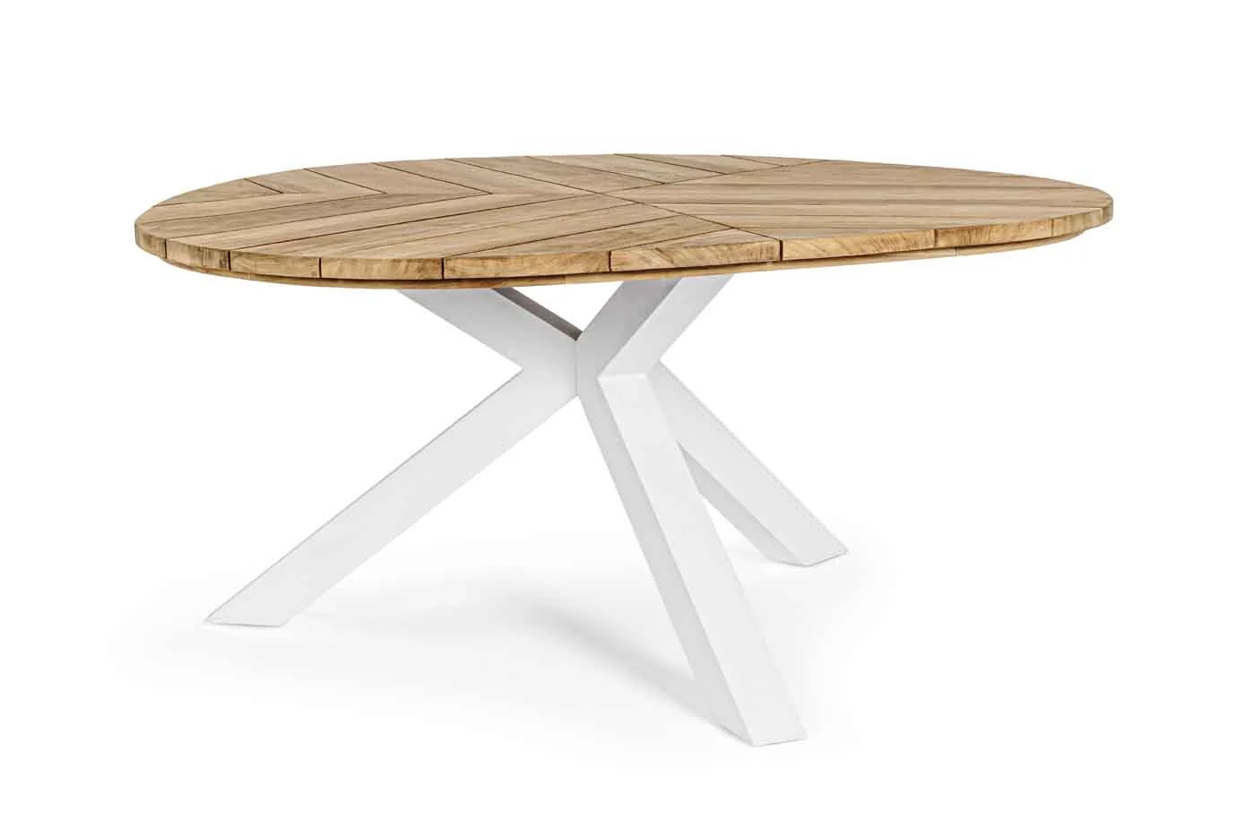 Gartentisch Palmdale aus Teakholz und Aluminium, rund, modern, weiß, 160 cm, für 6–8 Personen - Bizzotto