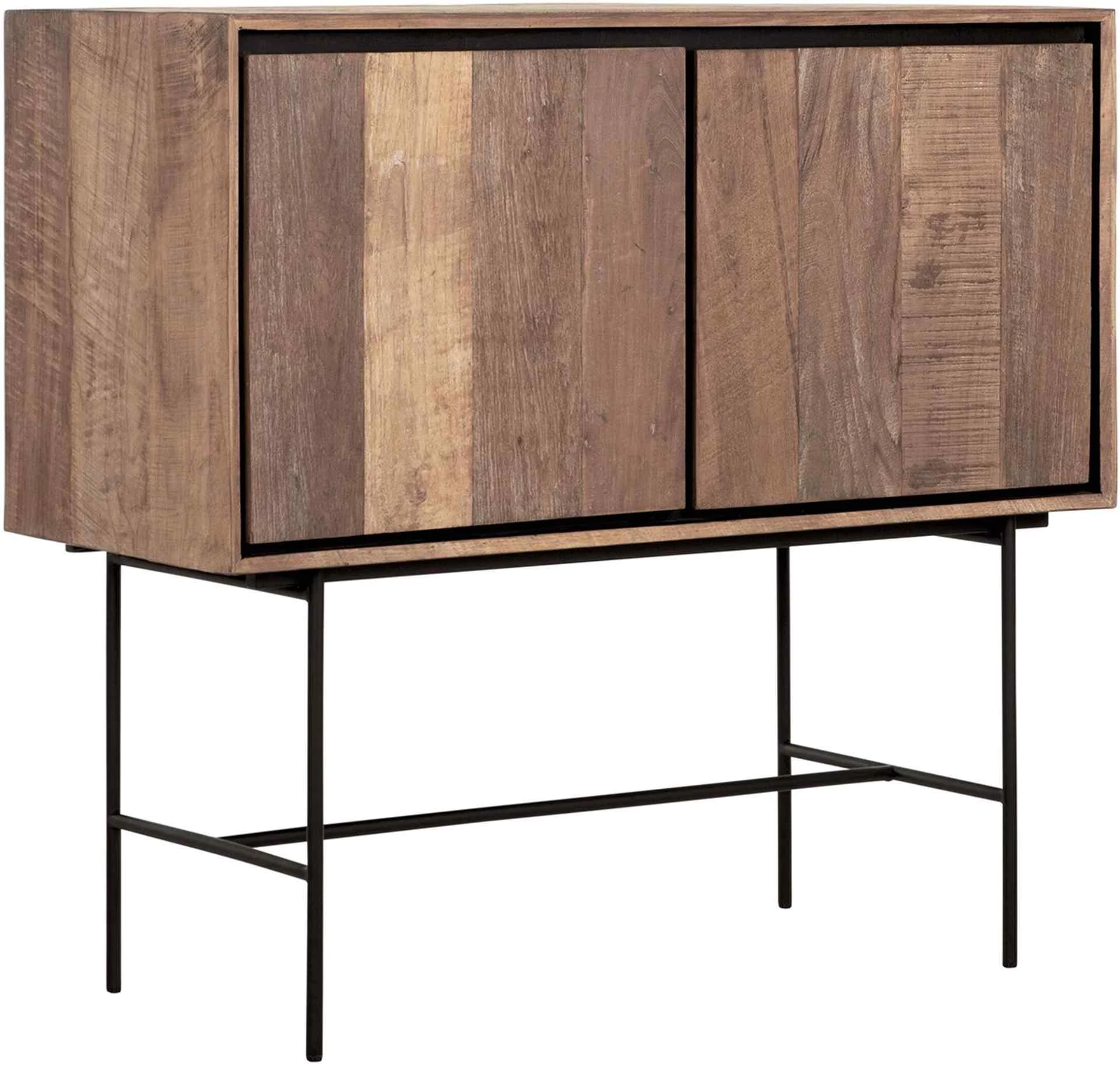 Sideboard Metropole aus Teakholz, Industrial Design, naturfarben, 2 Türen, Metallgestell - dtp Home