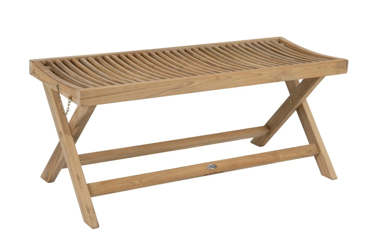 Gartenbank Turin aus Teakholz, klassisch, klappbar, ohne Rückenlehne, natur, für Outdoor - Brafab