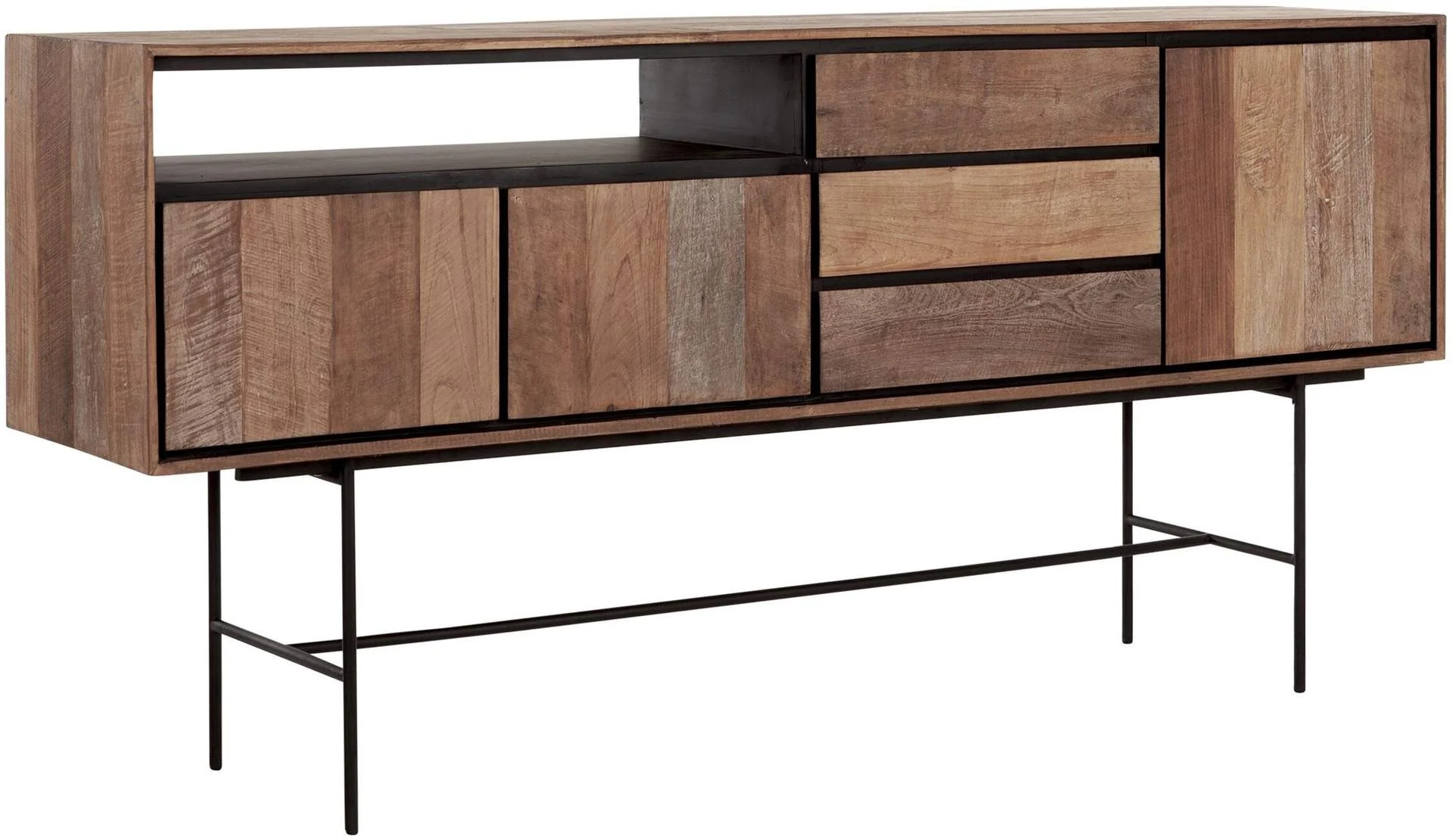 Sideboard Metropole aus Teakholz, Industrial Design, natur, 3 Türen und 3 Schubladen - dtp Home