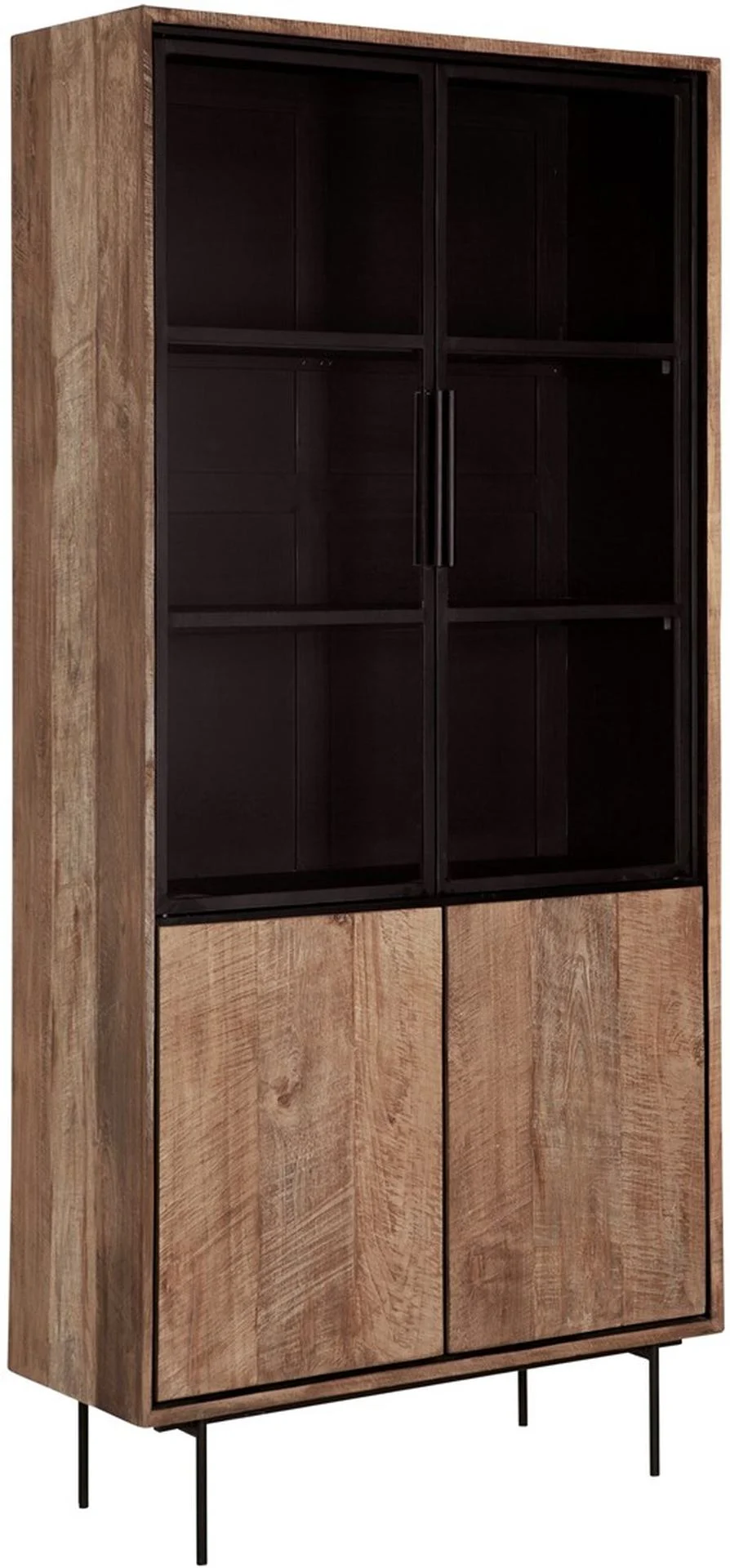 Vitrine Metropole aus Teakholz, Industrial Design mit Metallgestell, natur schwarz, 2 Türen - dtp Home