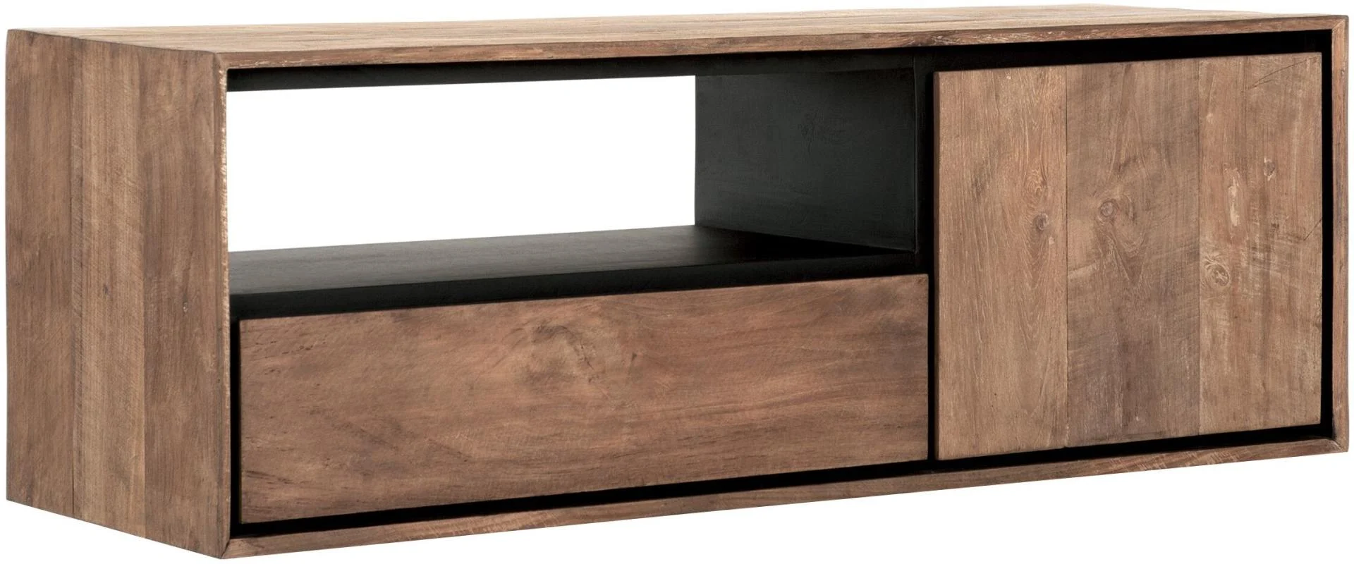 TV-Board Metropole Hängend, Teakholz Massiv, modern, natur, 115 cm, Metallgestell, montiert