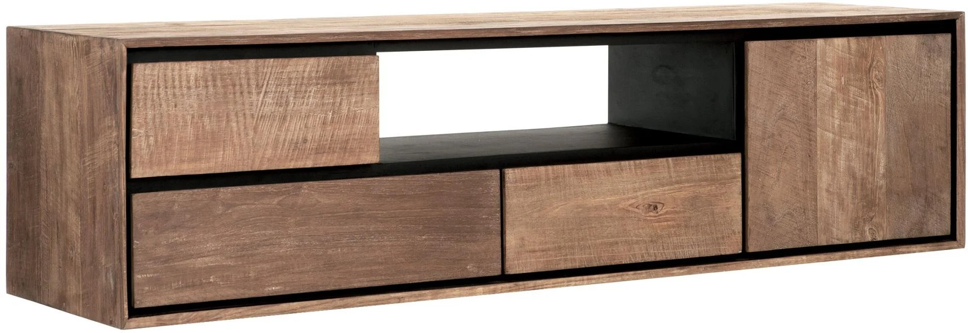 TV-Board Metropole Hängend aus Teakholz, modern massiv, natur, 155 cm, mit Metallgestell