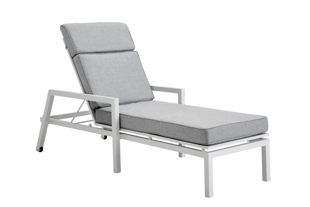 Gartenliege Belfort mit Kissen aus Aluminium, modern und gepolstert, verstellbar, weiß - Brafab
