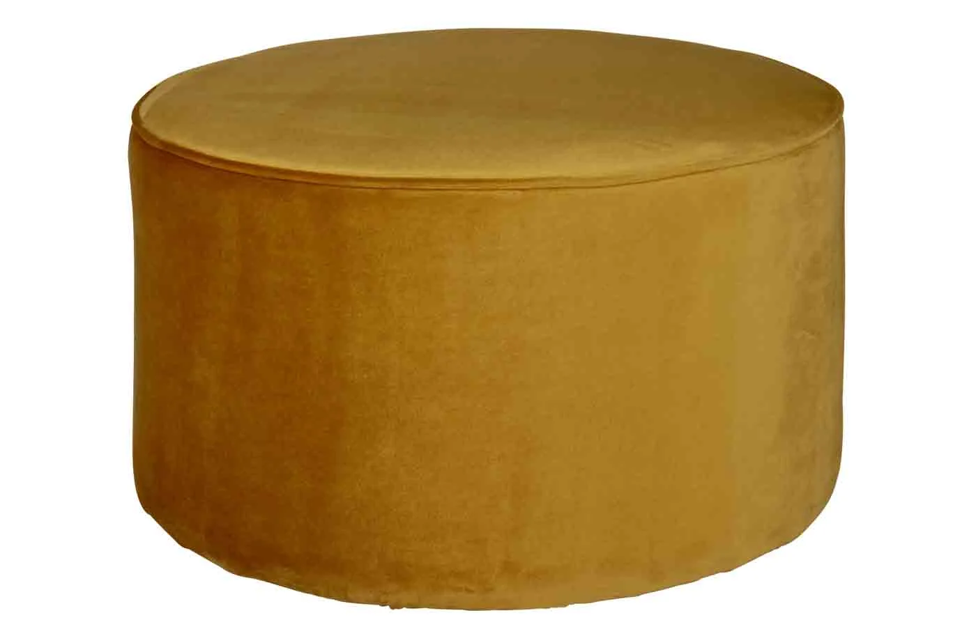 Hocker Sara aus Samt, rund und gepolstert, moderner Stil, ockerfarben, Ø 60 cm - Woood