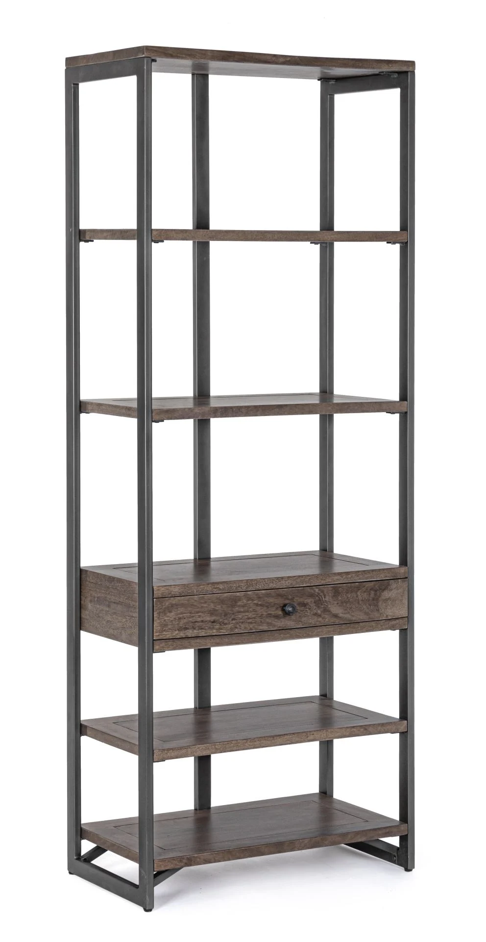 Bücherregal Calixte aus Mangoholz, modern, natur, mit Metallgestell und Schublade - Bizzotto
