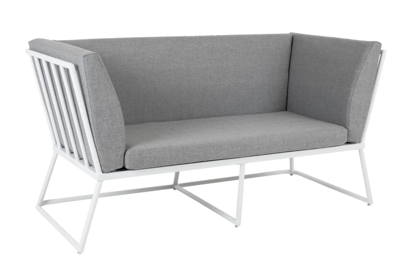 Gartensofa Vence, aus Aluminium mit Kissen, modern, 2-Sitzer in Weiß und Grau