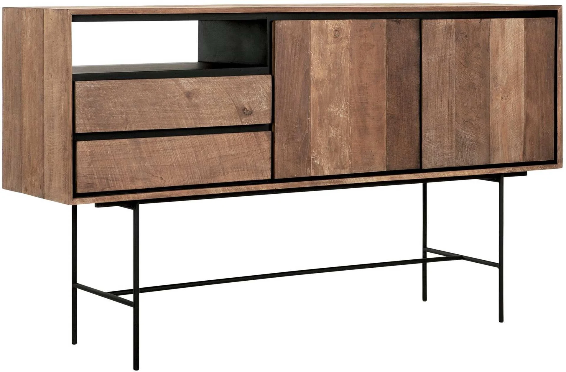 Sideboard Metropole aus Teakholz, Industrial Design, naturfarben, 2 Türen und 2 Schubladen - dtp Home