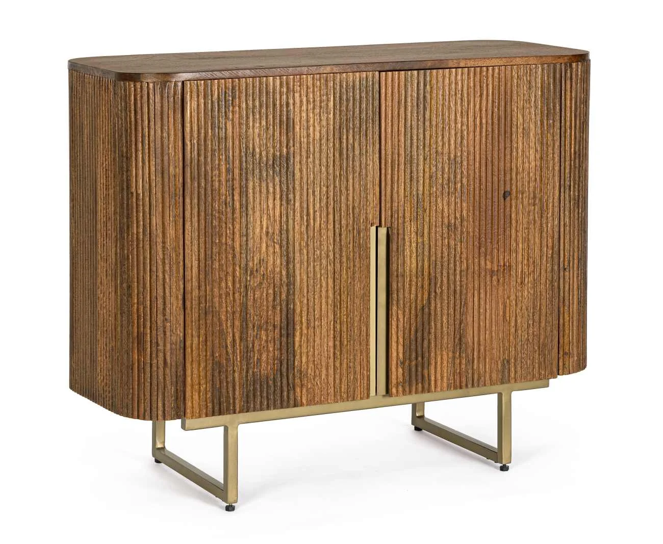 Sideboard Vilas aus Mangoholz, Retro Chic Design, 2 Türen, Natur, goldene U-Form Gestell
