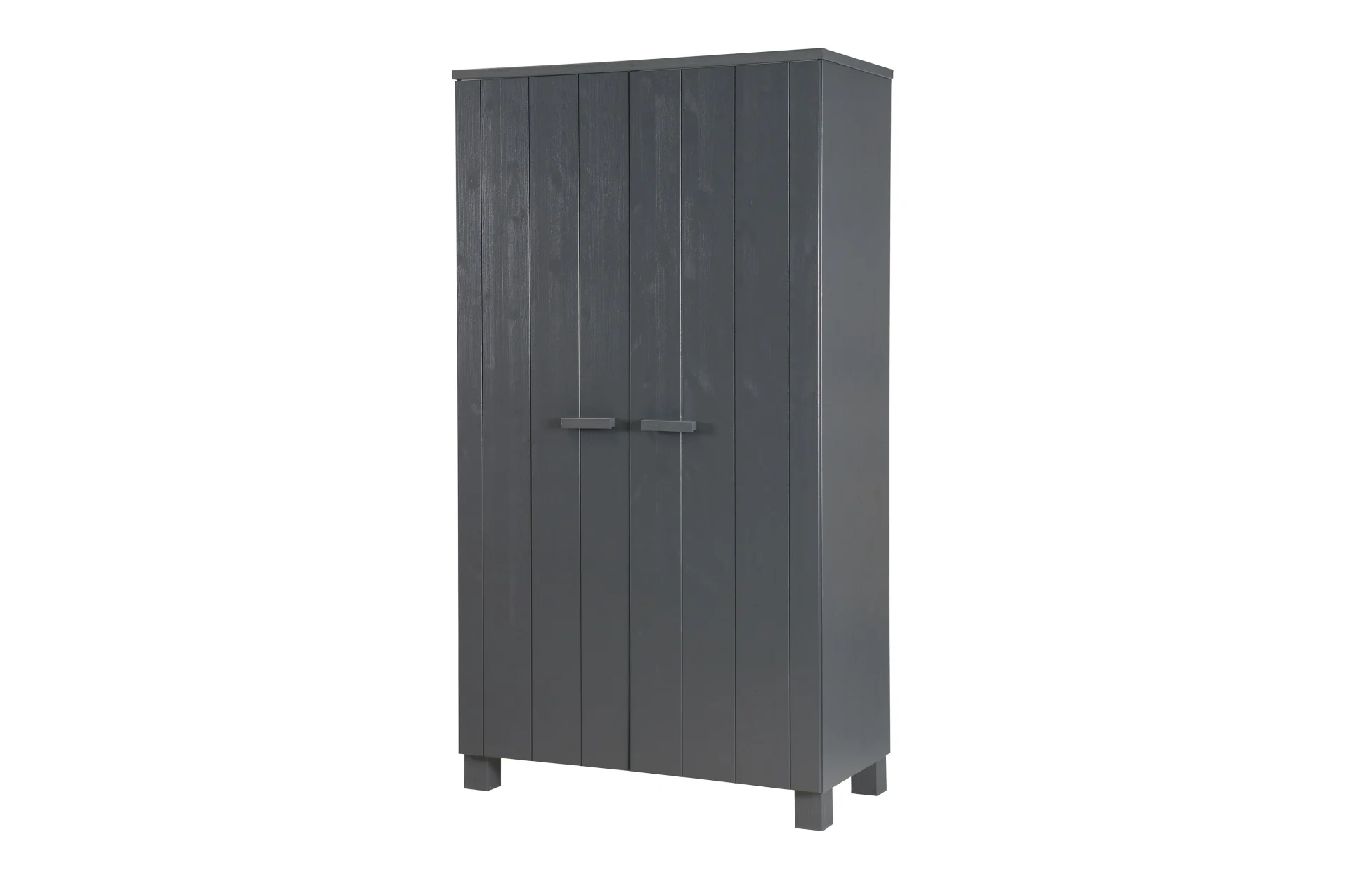 Kleiderschrank Dennis aus Kiefernholz, lackiert, moderner Stil, dunkelgrau, mit 6 Fächern und 2 Türen - Woood