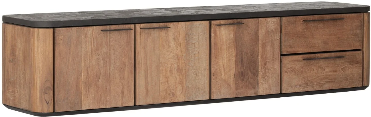 TV Board Soho Hängend aus Teakholz, modern massiv, Natur und Schwarz, 190 cm, vormontiert - dtp Home