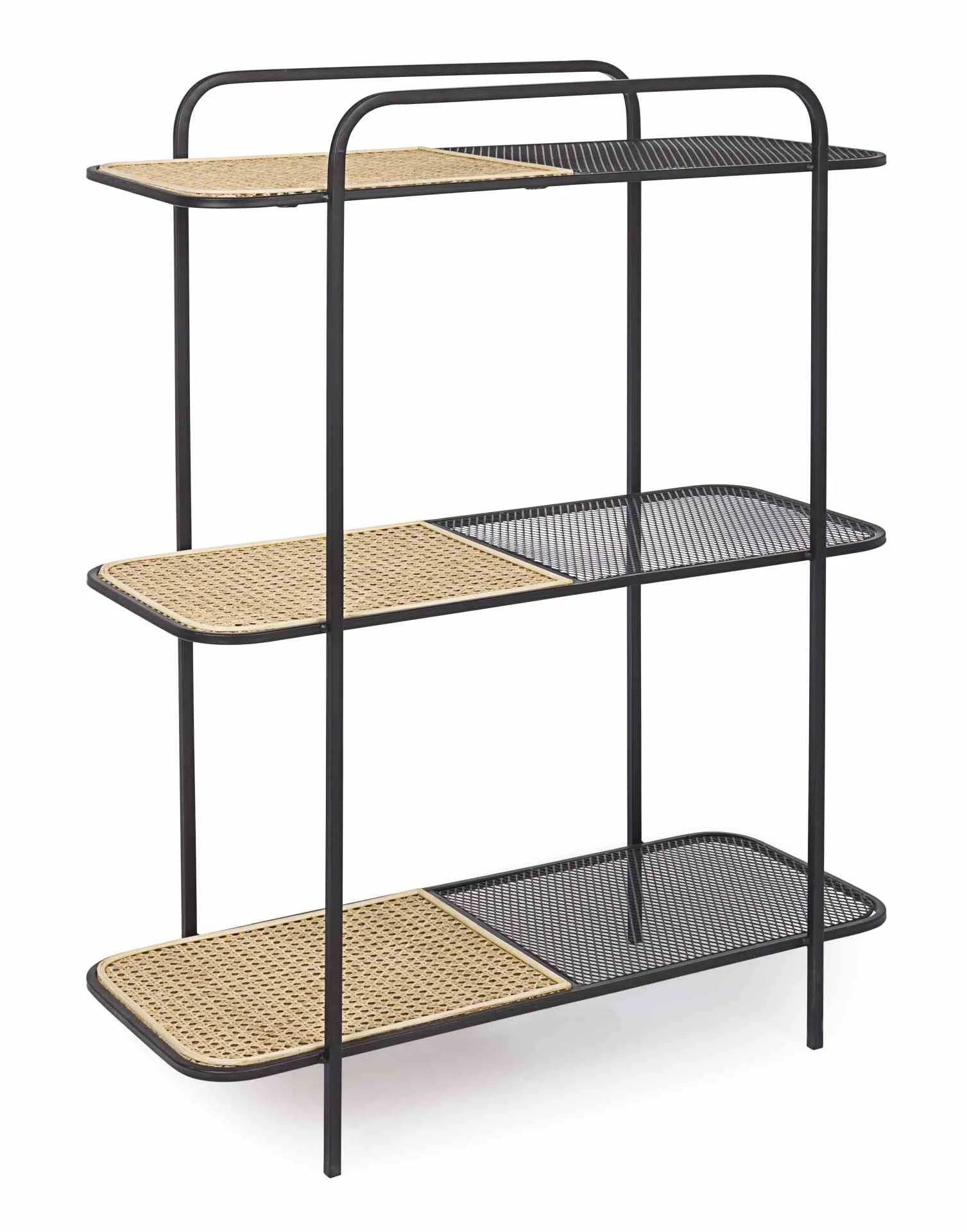 Regal Elyot aus Rattan, klassischer Stil, 2 Fächer, Natur, Gestell Metall schwarz - Bizzotto