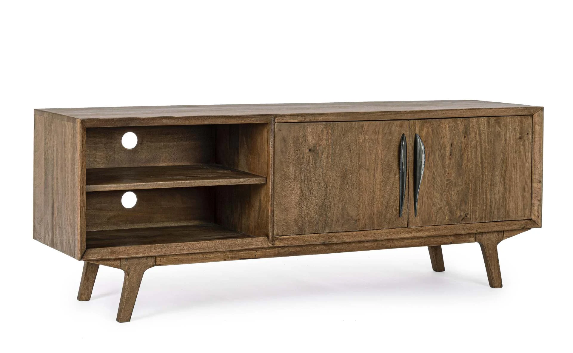 TV-Board Sherman aus Mangoholz, modernes Design, Natur, 2 Türen mit Magnetverschluss