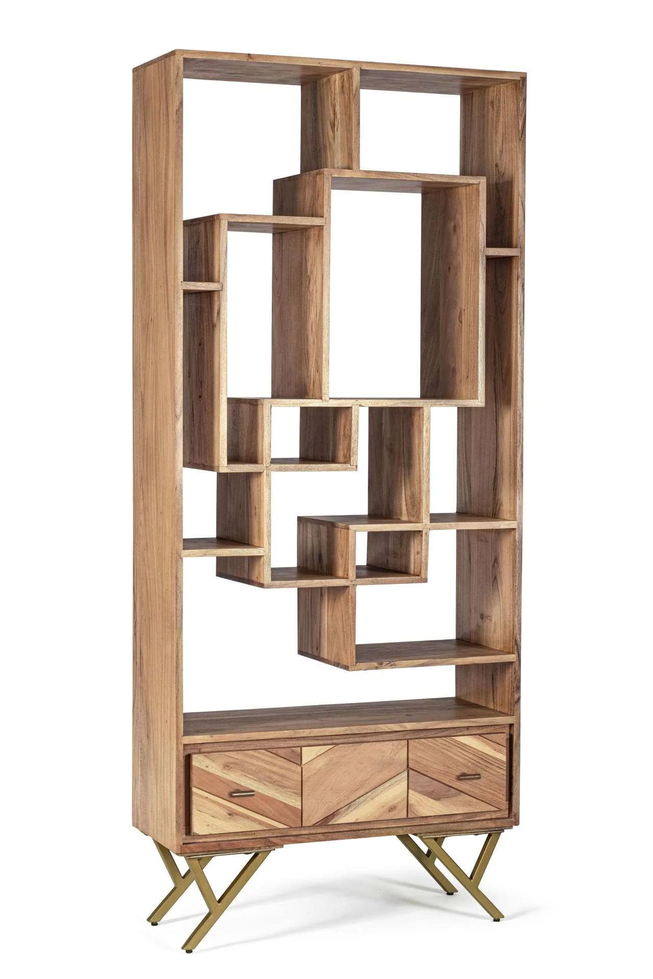 Bücherregal Raida aus Mangoholz, modern mit Metallgestell, naturfarben, 12 Fächer, Bizzotto