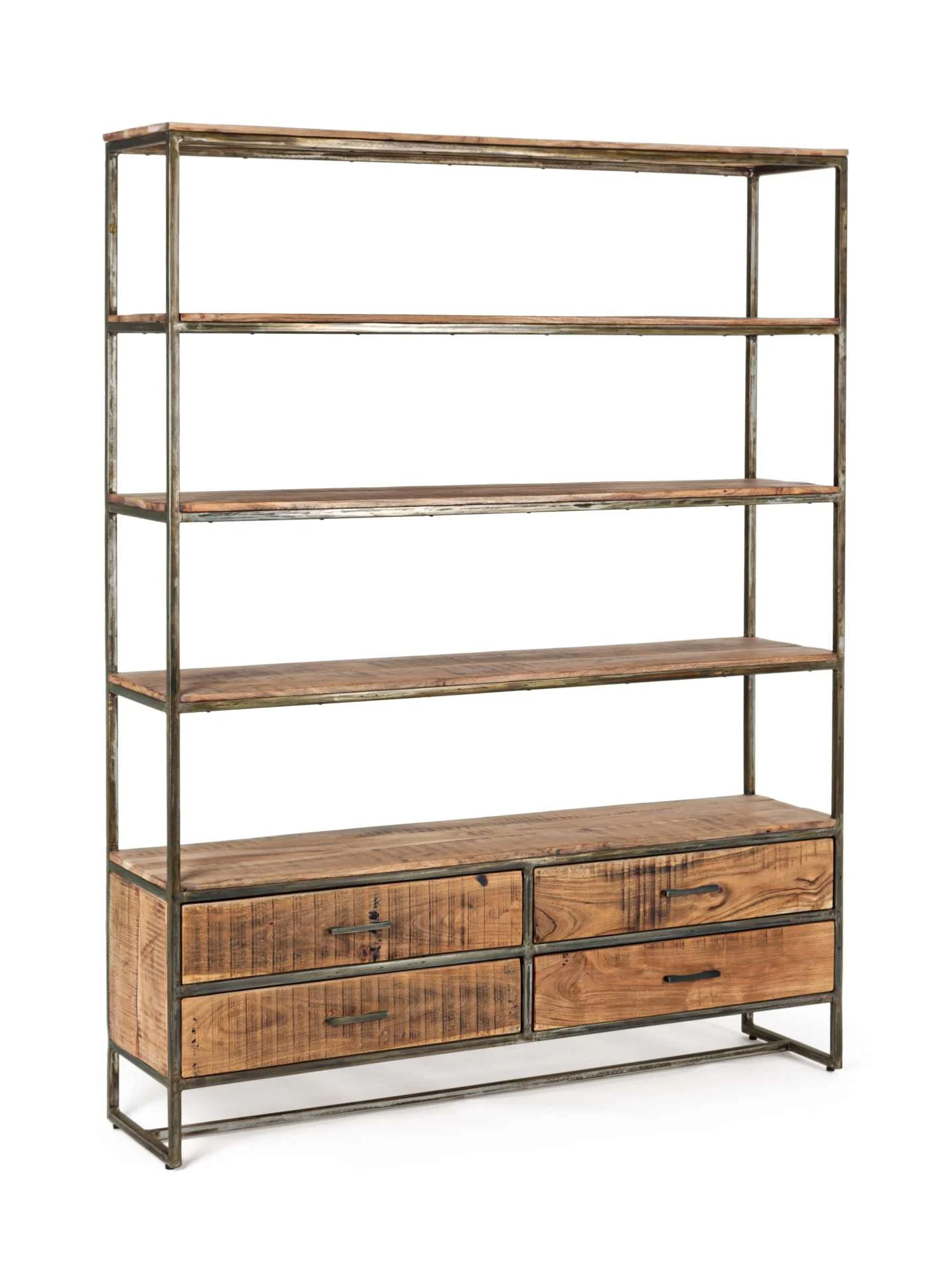 Bücherregal Elmer aus Akazienholz, skandinavischer Stil, 4 Schubladen, natur, 145x190 cm - Bizzotto