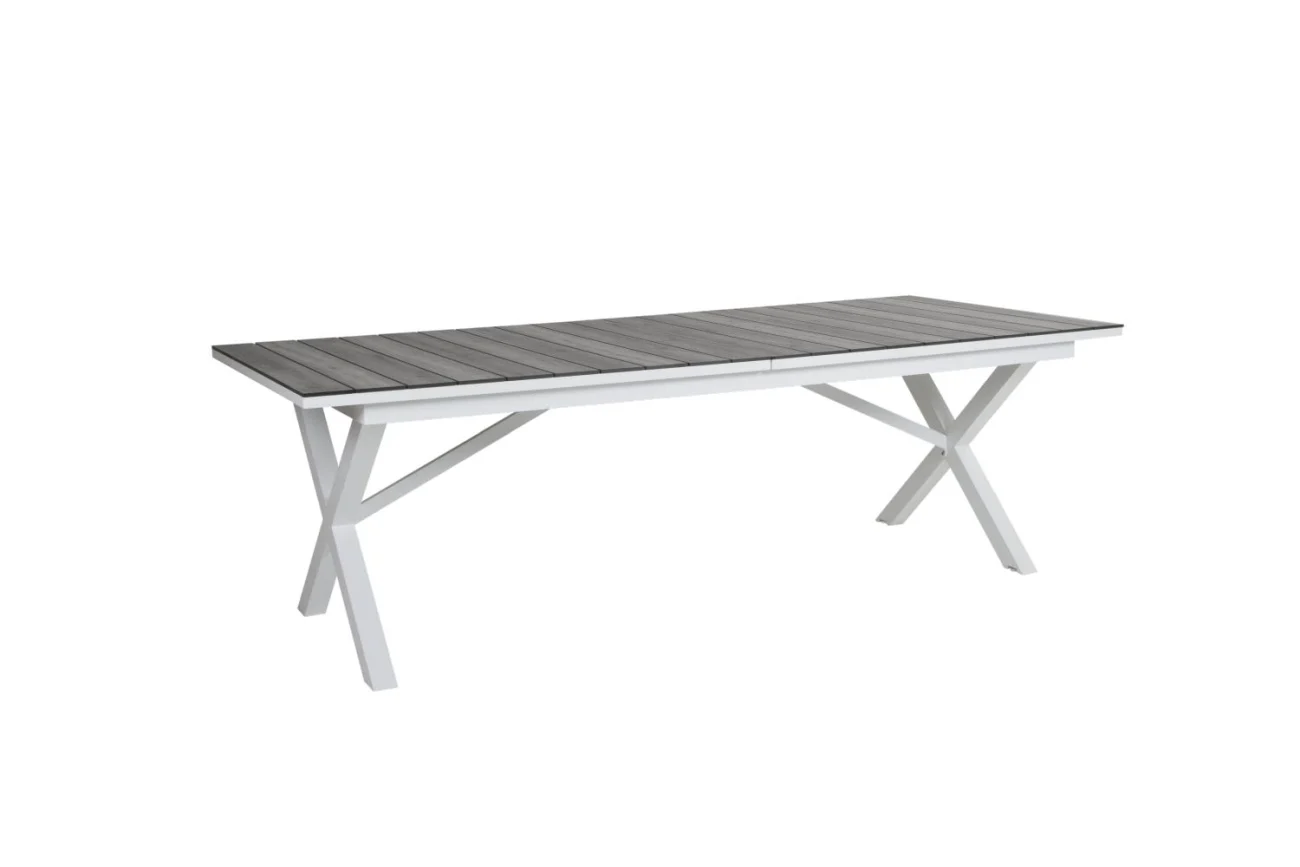 Gartenesstisch Hillmond Wood von Brafab aus Aluminium und HPL, modern, Weiß/Grau, ausziehbar für 10-12 Personen