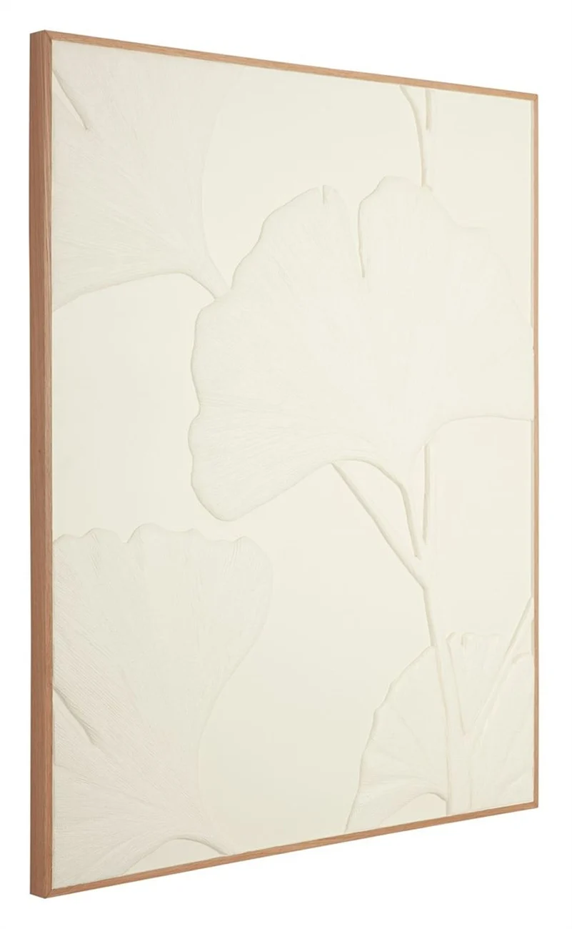 Wandpaneel Ginko Leaf aus Jute und Holz, modern, naturfarben, 102x127 cm, Must Living