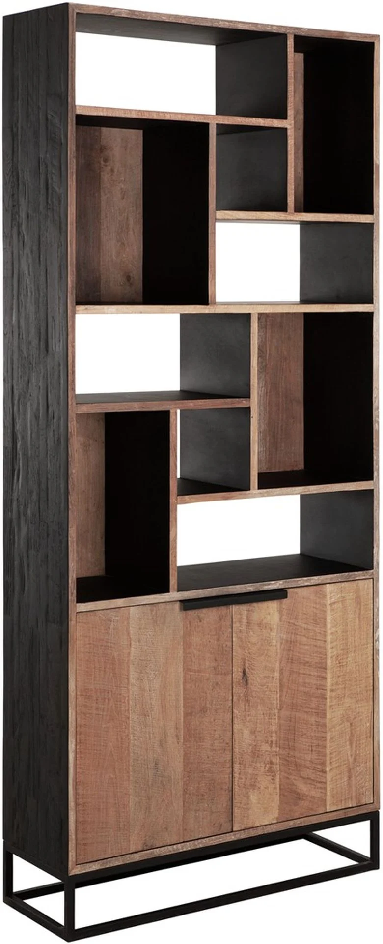 Bücherregal Cosmo aus recyceltem Teakholz, Massiv-Design, natur, Metallgestell, 10 Fächer