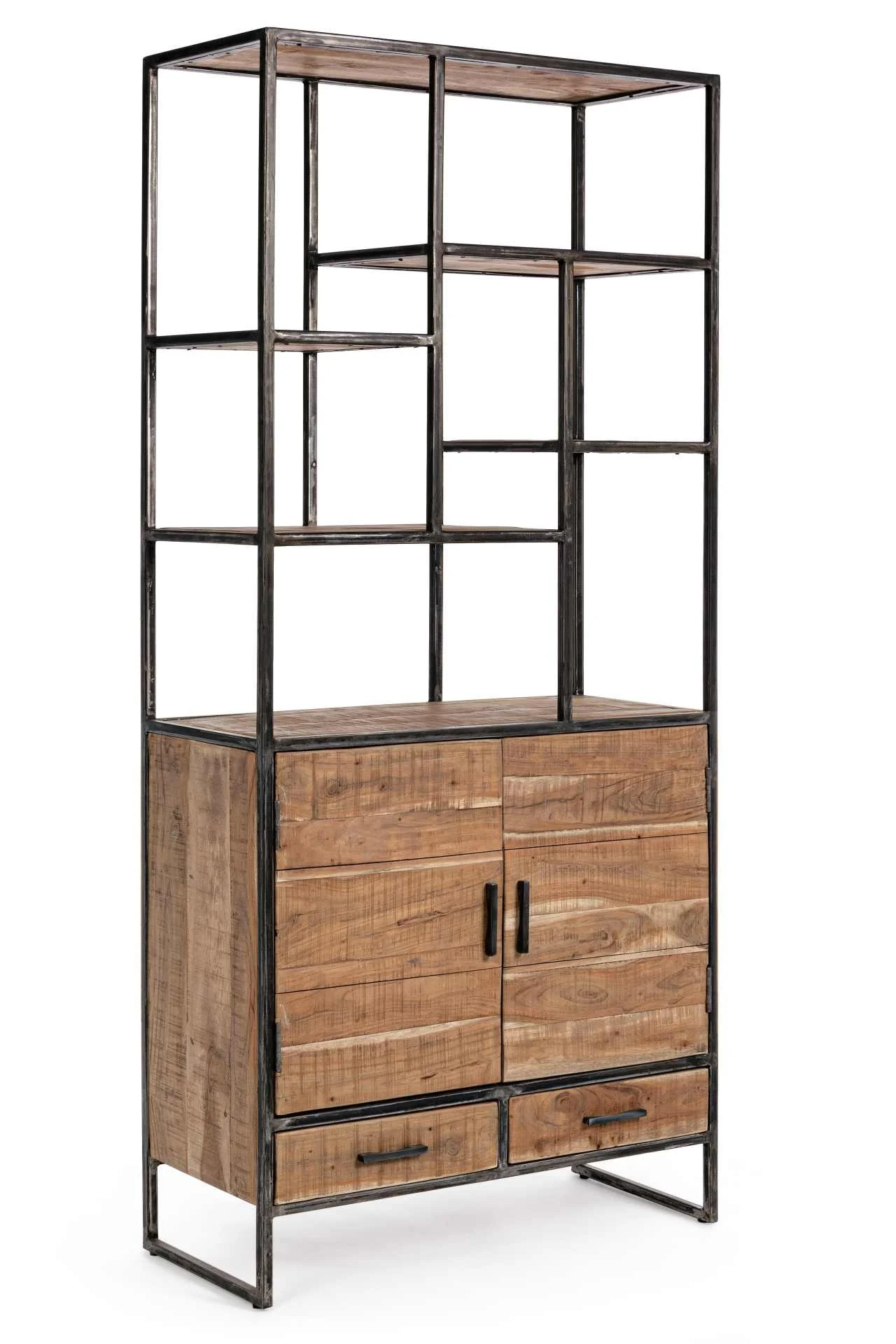 Bücherregal Elmer aus Akazienholz, skandinavischer Stil mit Türen, natur, 90x40x200 cm - Bizzotto