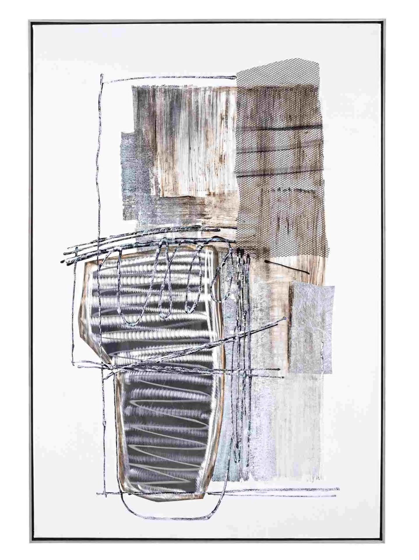Bild Ölbild Wire No.1, Gewebe mit metallischen Applikationen, modern, grau, Hochformat 82x122 cm - Bizzotto