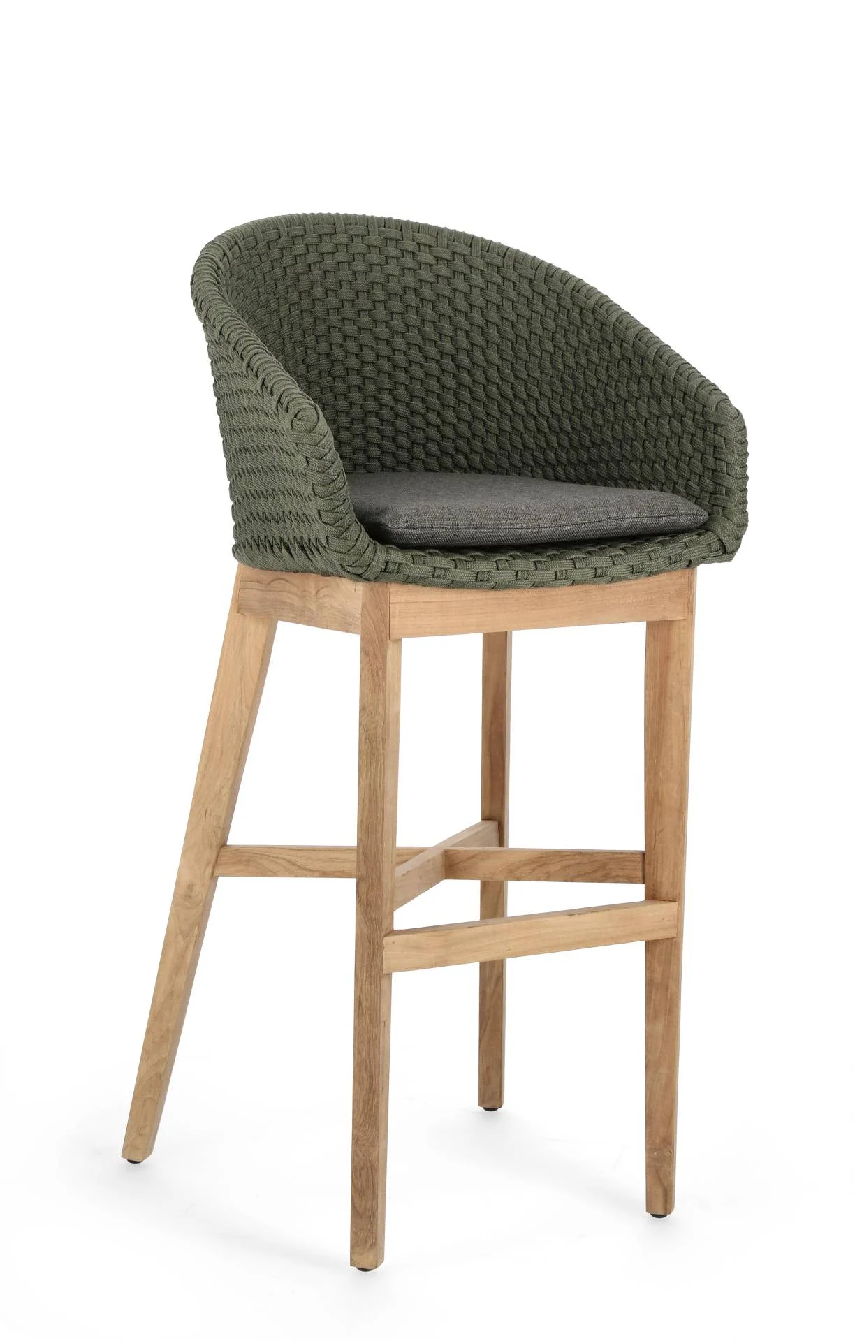 Barhocker Coachella aus Teakholz mit Kissen, modern skandinavisch, grün, Outdoor geeignet - Bizzotto