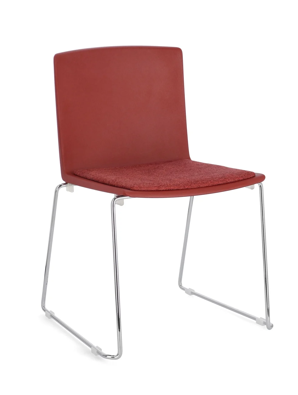 Esszimmerstuhl Giulia 4er-Set aus Metall, modern und stapelbar, silber rot, gepolstert