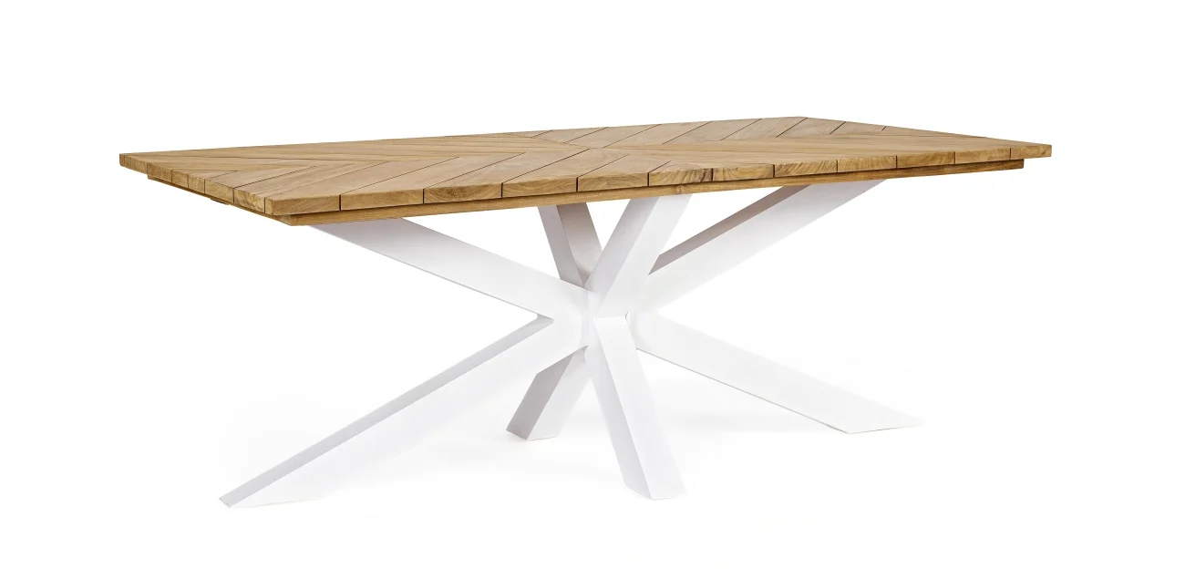 Gartenesstisch Palmdale aus Teakholz, modernes Design, weißes Aluminiumgestell, für 6–8 Personen - Bizzotto