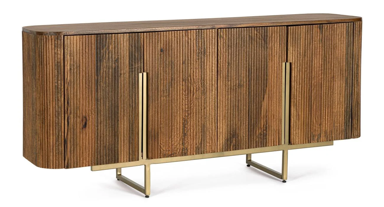Sideboard Vilas aus Mangoholz, Retro Chic Design, natur, 4 Türen, goldfarbenes U-Gestell