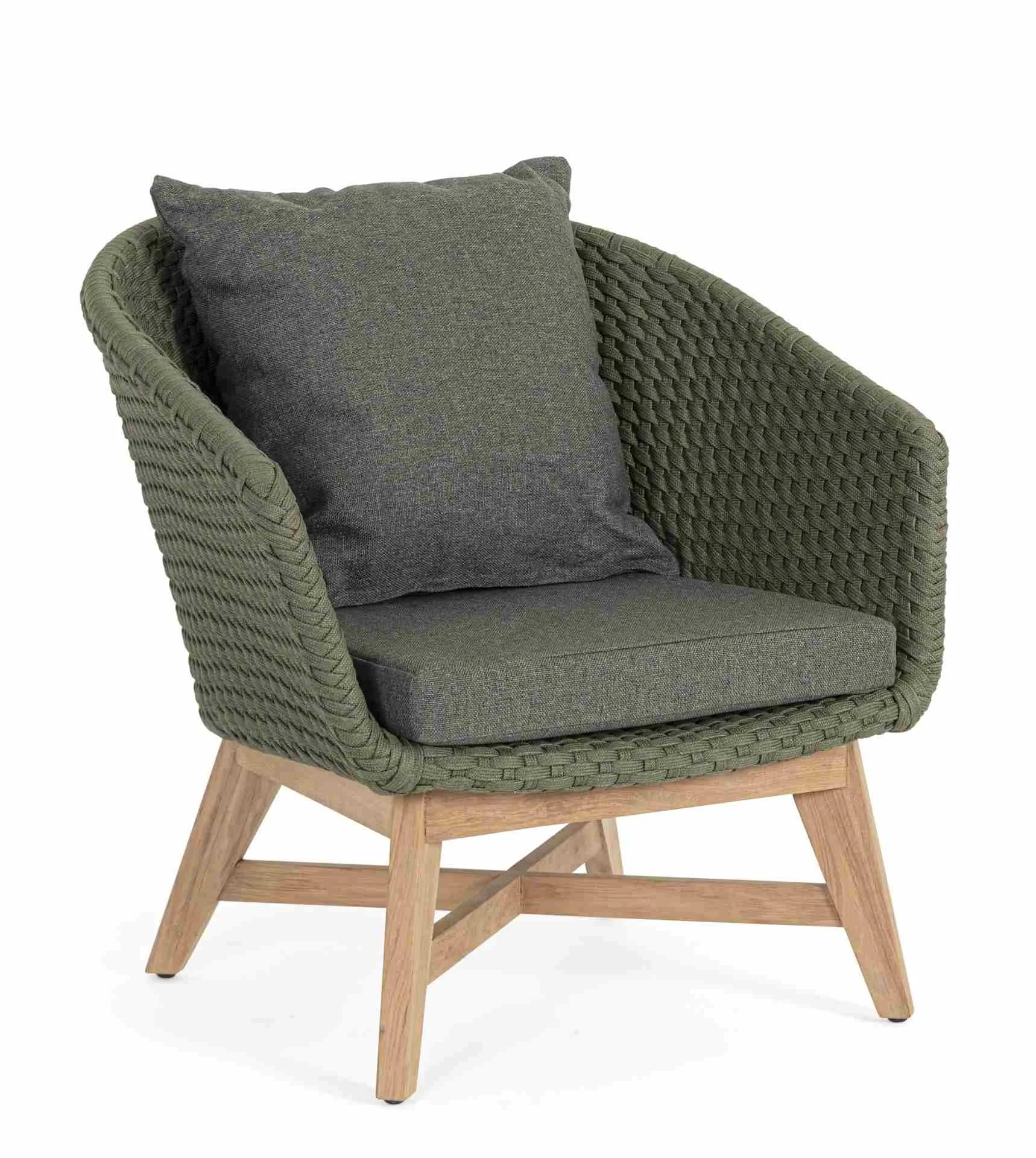 Gartensessel Coachella aus Teakholz und Aluminium, modern, grün mit Sunproof Kissen - Bizzotto