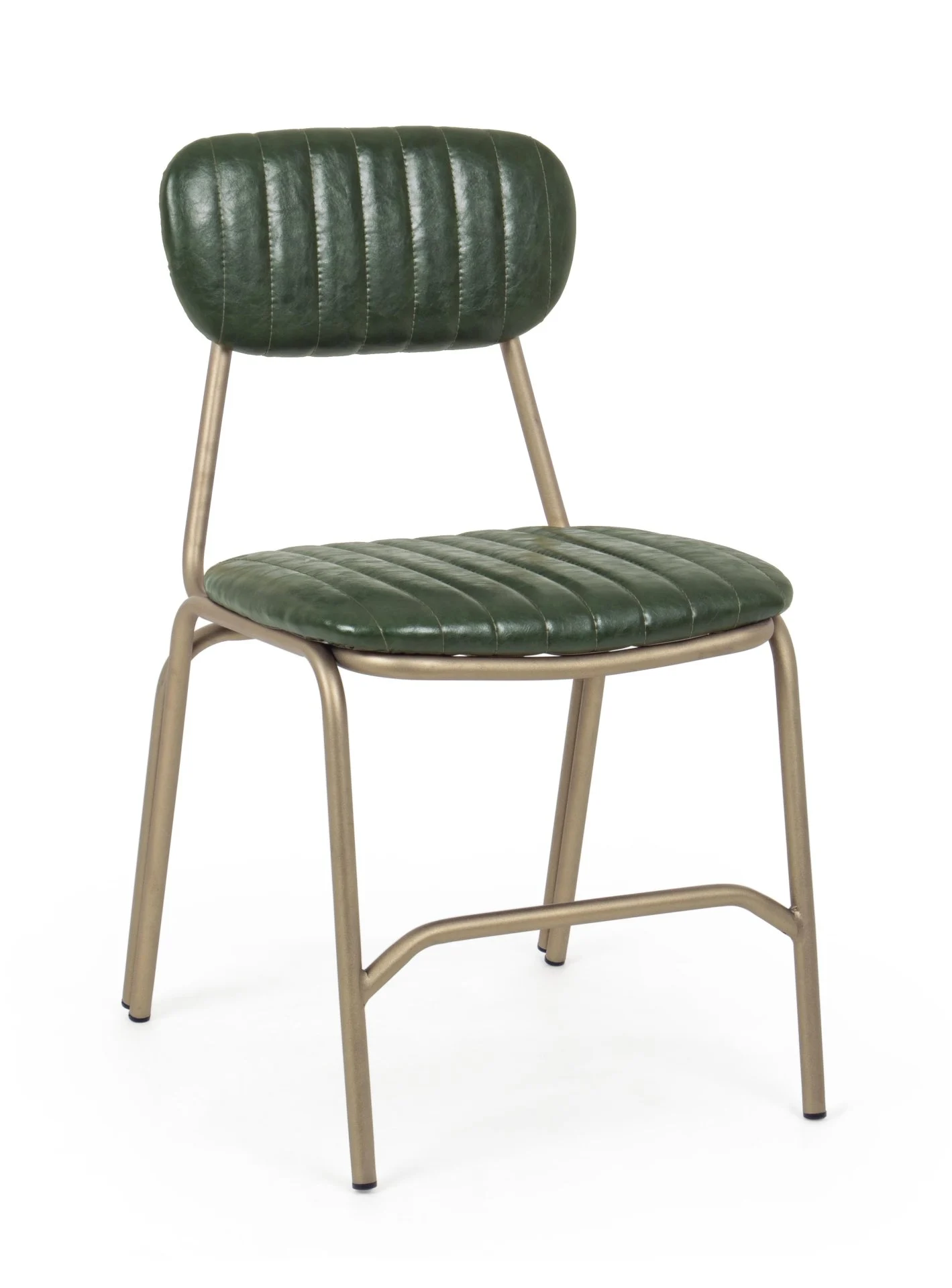 Stuhl Addy Kunstleder, Industrial Design mit Nieten, gepolstert, grün und gold, Bizzotto