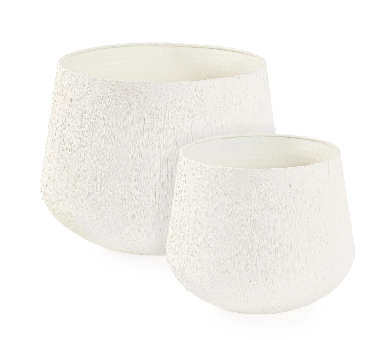 Outdoor-Vase Kenar 2er-Set aus Metall, modern handgefertigt, niedrig, weiß, für außen und innen