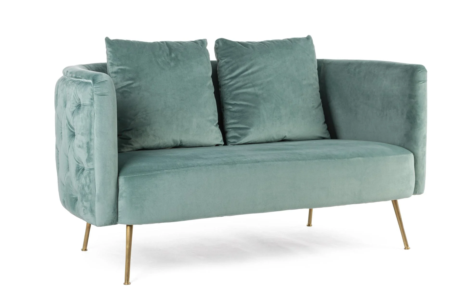 2-Sitzer Sofa Tenbury Samt-Optik, modern, Türkis, abziehbare Kissen, Metallgestell Gold