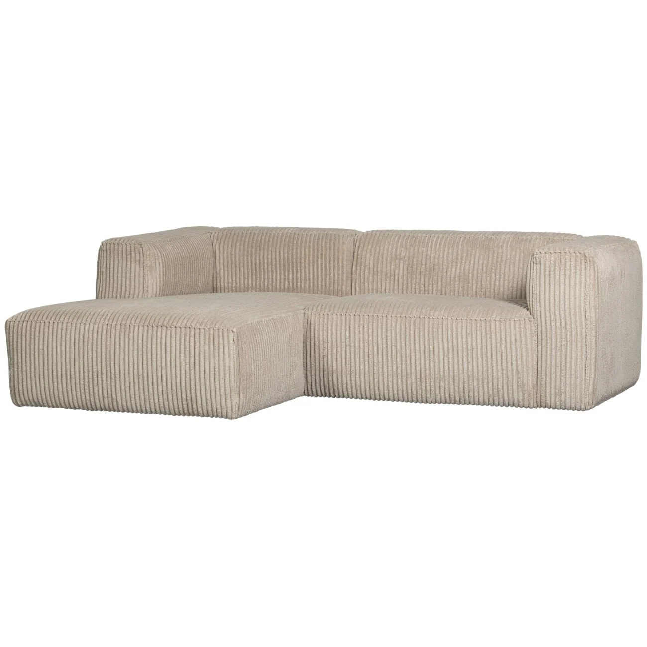 Ecksofa Chaiselongue Bean mit Cordbezug, modern und gepolstert, Sand, links, für 3–4 Personen - Woood