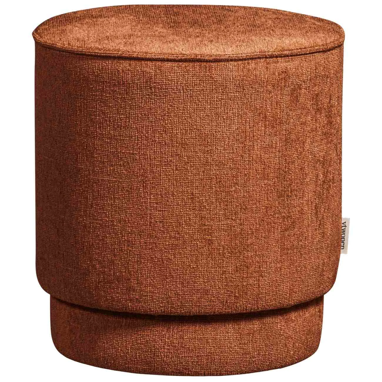 Hocker Pearl aus Melange-Stoff, modern gepolstert, rund in Rust Orange, Ø 40 cm