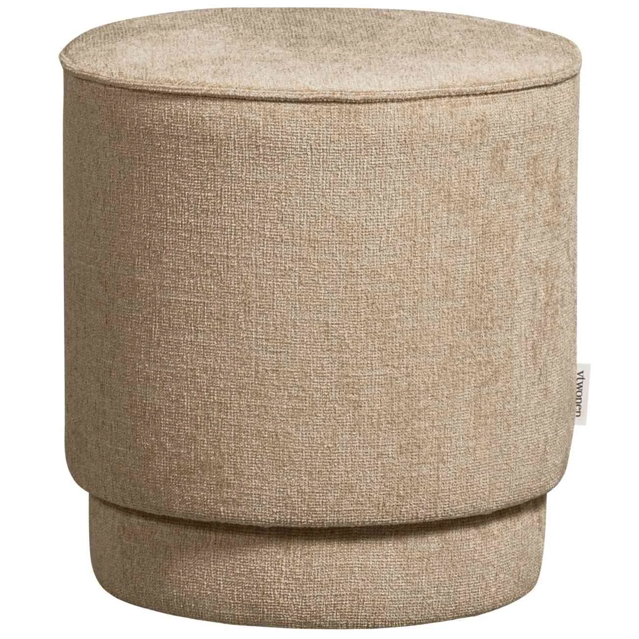 Hocker Pearl aus Melange-Stoff, modern gepolstert, rund Ø 40 cm, naturfarben