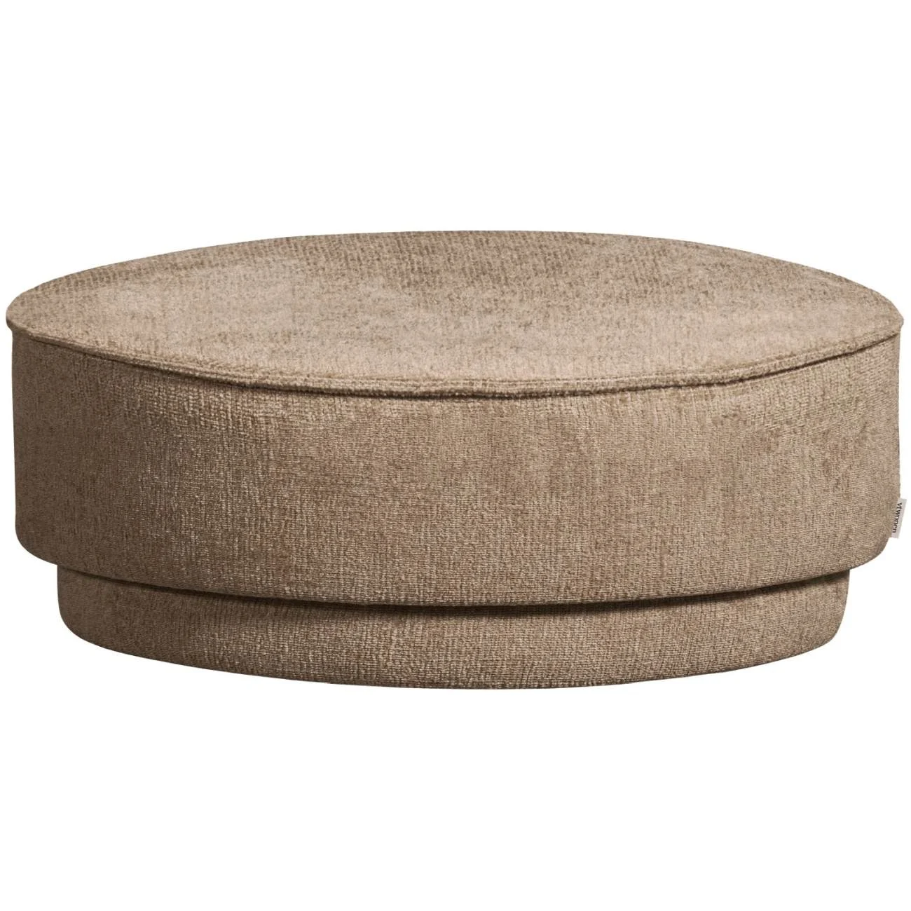 Hocker Pearl aus Melange-Stoff, modern gepolstert, rund in Mud Braun, Ø 80 cm