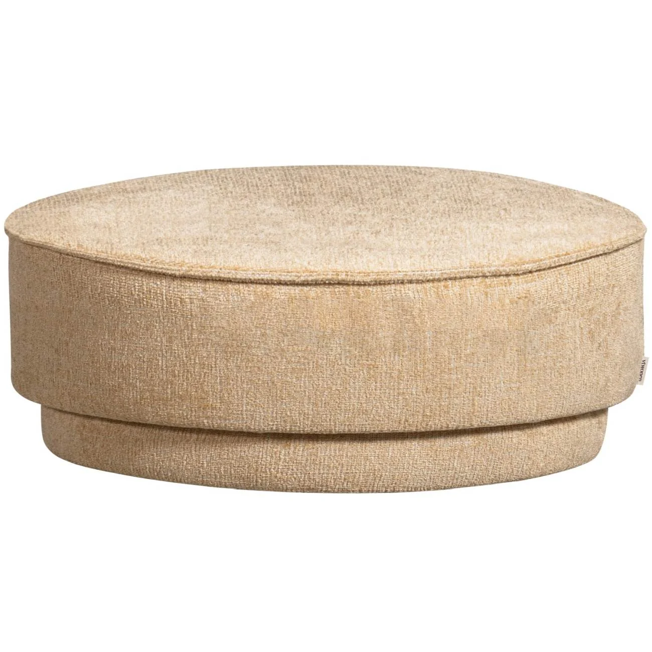 Hocker Pearl aus Melange-Stoff, modern gepolstert, rund, Butter Beige, Ø 80 cm