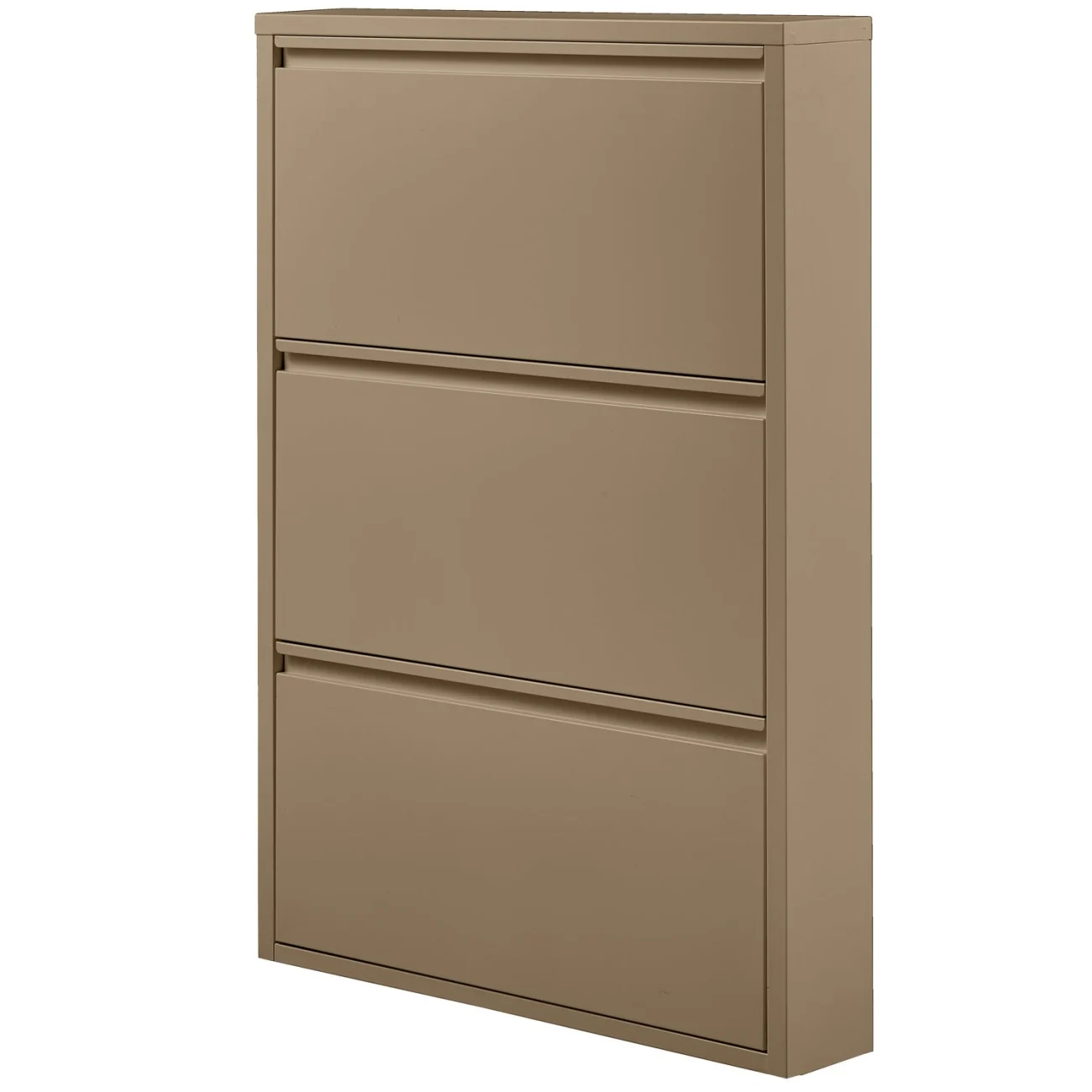 Schuhschrank Sabine aus Metall, modernes Design, sandfarben, drei Fächer, platzsparend - Woood