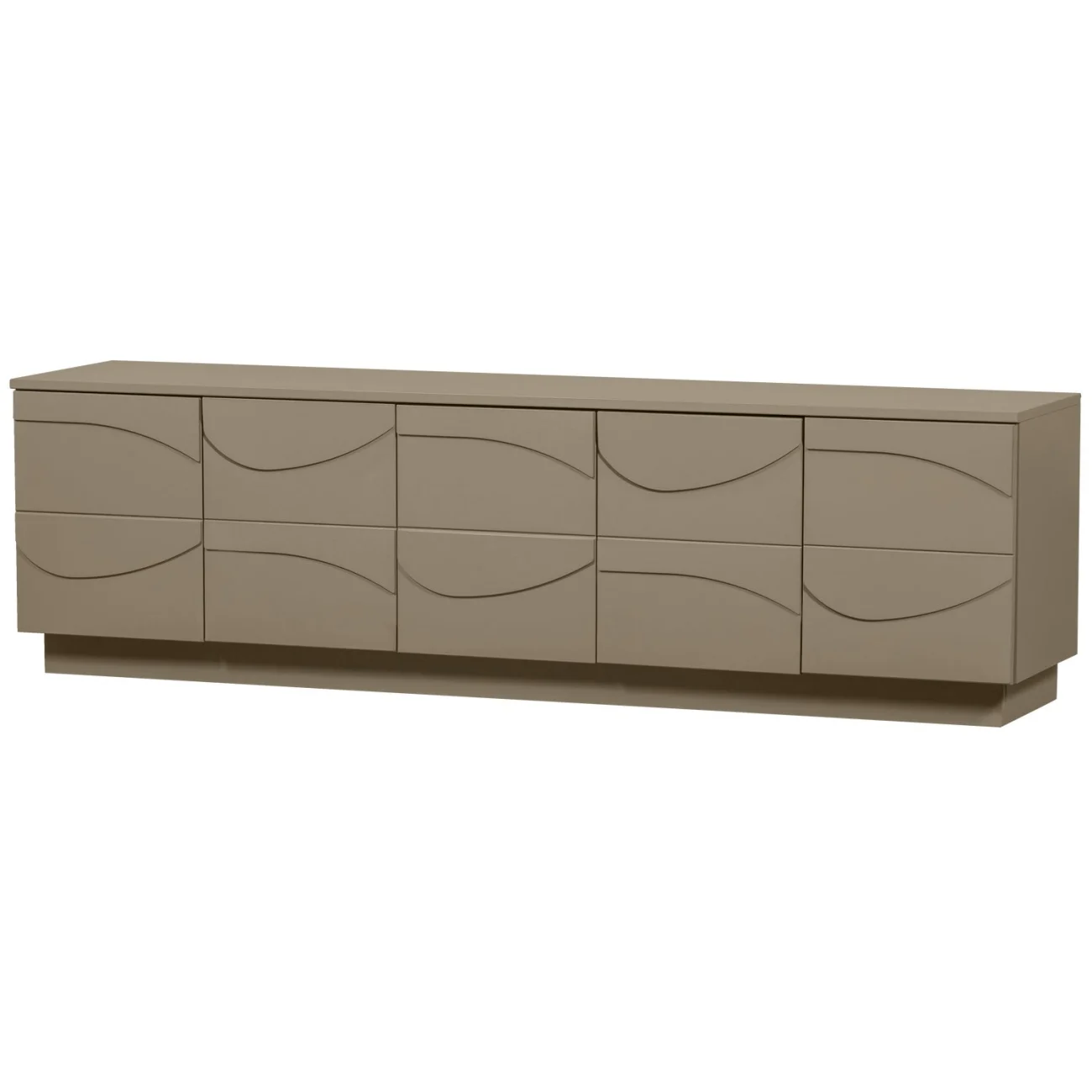 TV-Board Teo aus Kiefernholz, modernes Design mit 3D-Effekt, braun, 180 cm, Push-to-Open-System
