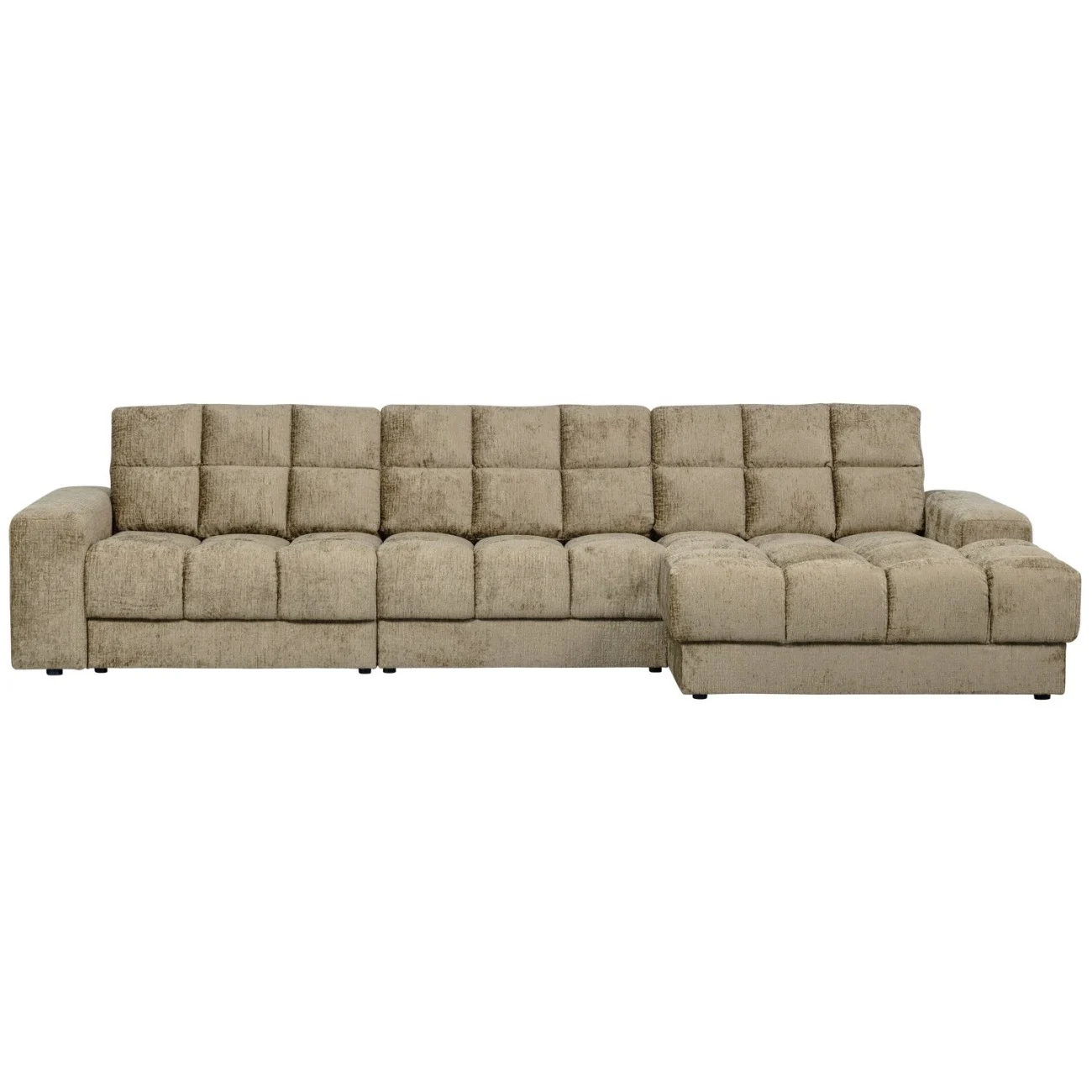 Chaiselongue Date aus Struktursamt, klassisches Ecksofa rechts, Wheatfield Beige, hochwertige Polsterung - Woood