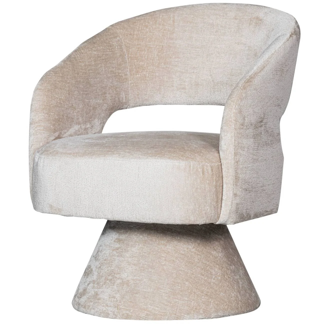 Drehsessel Ebba aus Chenille-Stoff, Retro Chic, Natur, weich gepolstert, drehbar