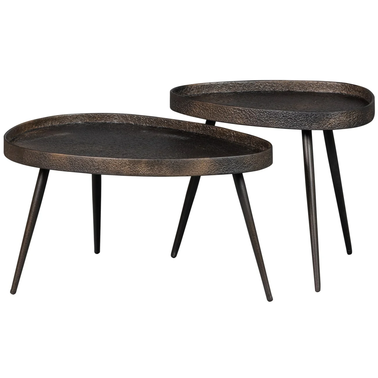 Beistelltisch Crude 2er-Set aus Metall und Holz, modern, antike Bronze, vielseitig für Dein Zuhause