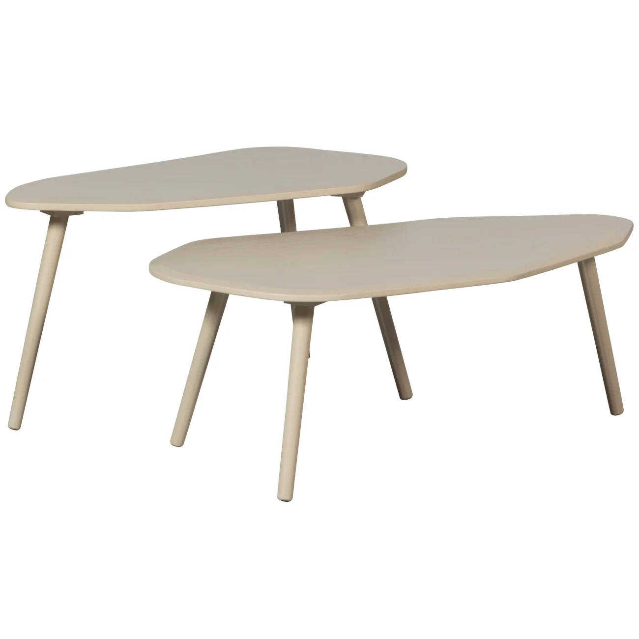 Beistelltisch Davina 2er-Set aus MDF-Holz, modern, hellgrau, organische Form, vielseitig verwendbar