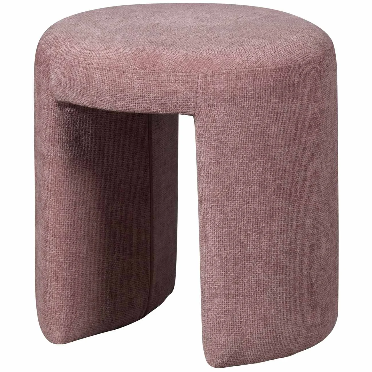 Hocker Charlie aus Chenille-Stoff, rundes Design, modern, Rosa, weich gepolstert