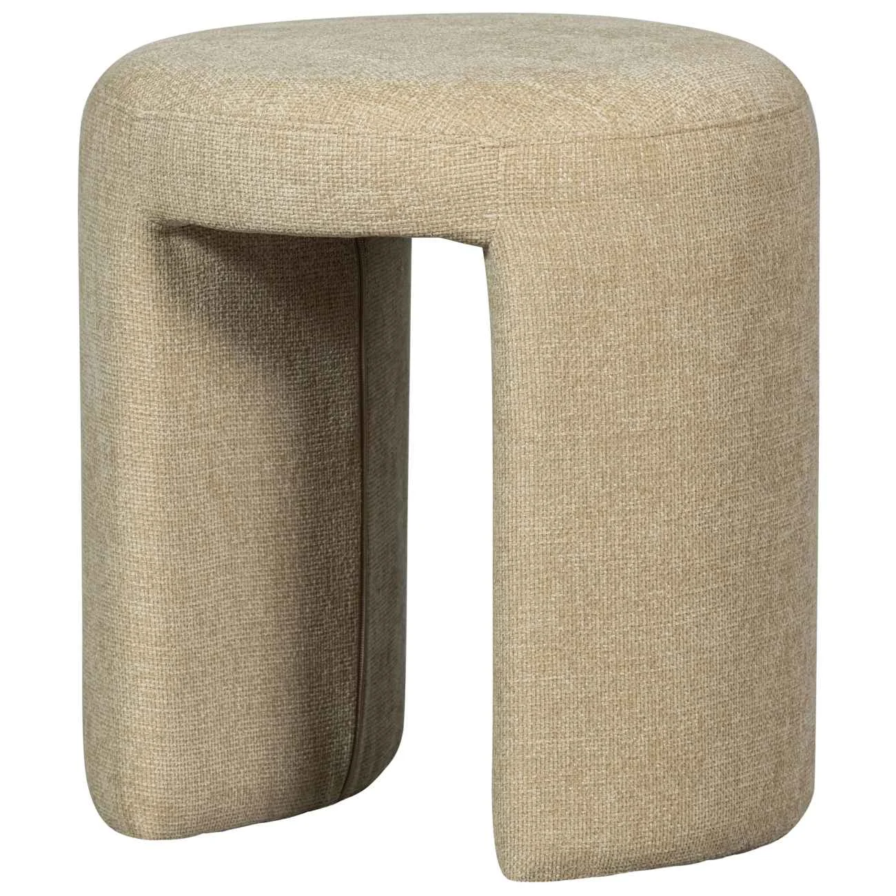 Hocker Charlie aus Chenille-Stoff, rundes Design, modern, naturfarben, gepolstert und pflegeleicht