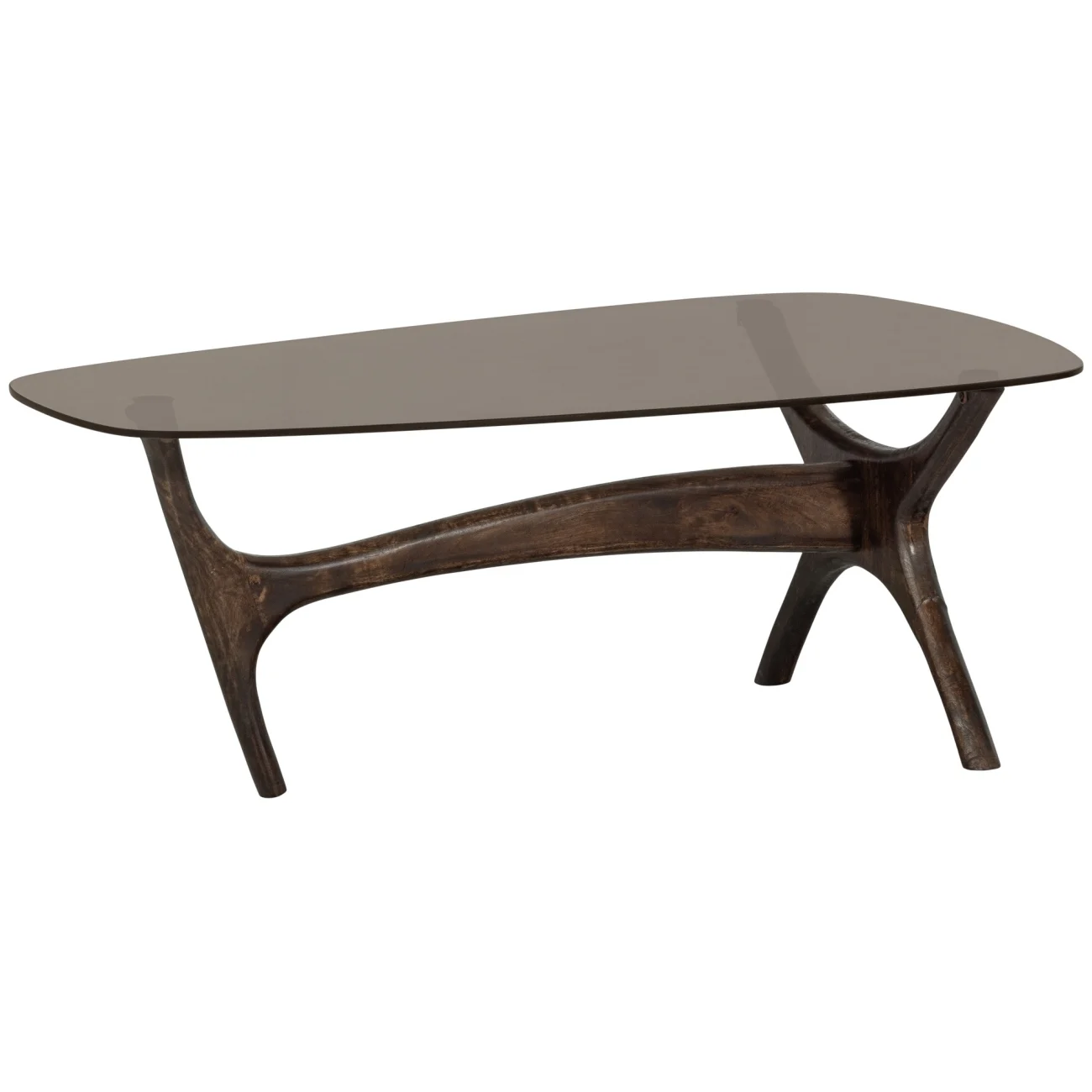 Couchtisch Flash aus Mango-Holz, Retro Chic Design, Braun Walnuss, organische Form, lackiert