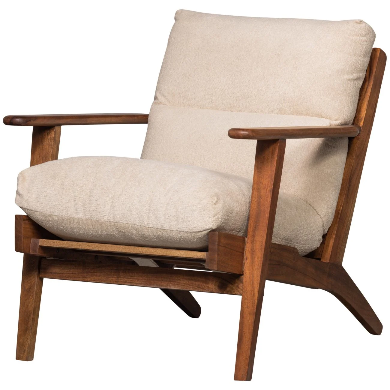 Sessel Houston aus Boucle-Stoff, modernes Design, skandinavischer Stil, Natur, Akazienholz-Gestell