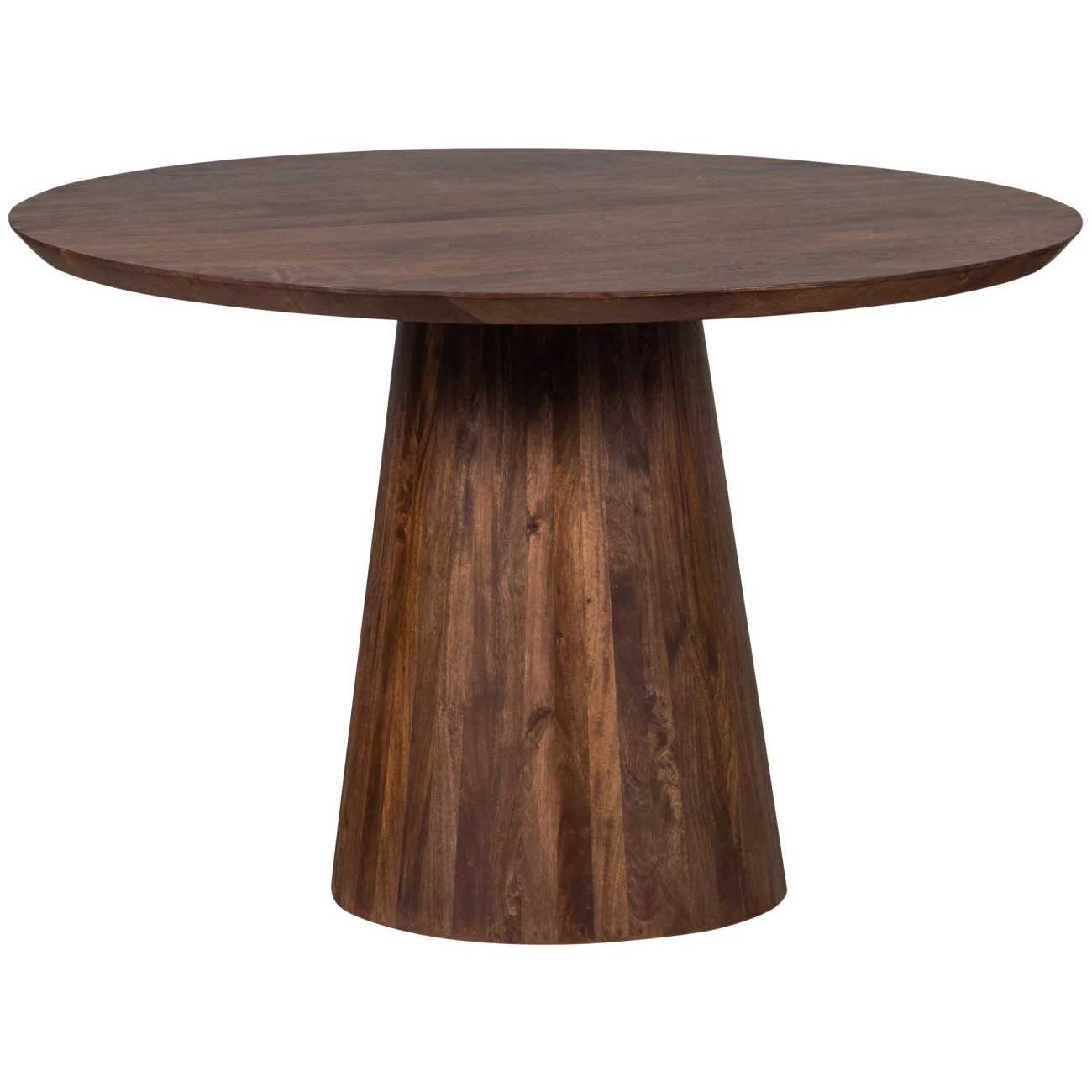 Esstisch Limit aus Mangoholz, modern rund mit Mittelfuß, braun, Ø 130 cm für 4–5 Personen - Woood