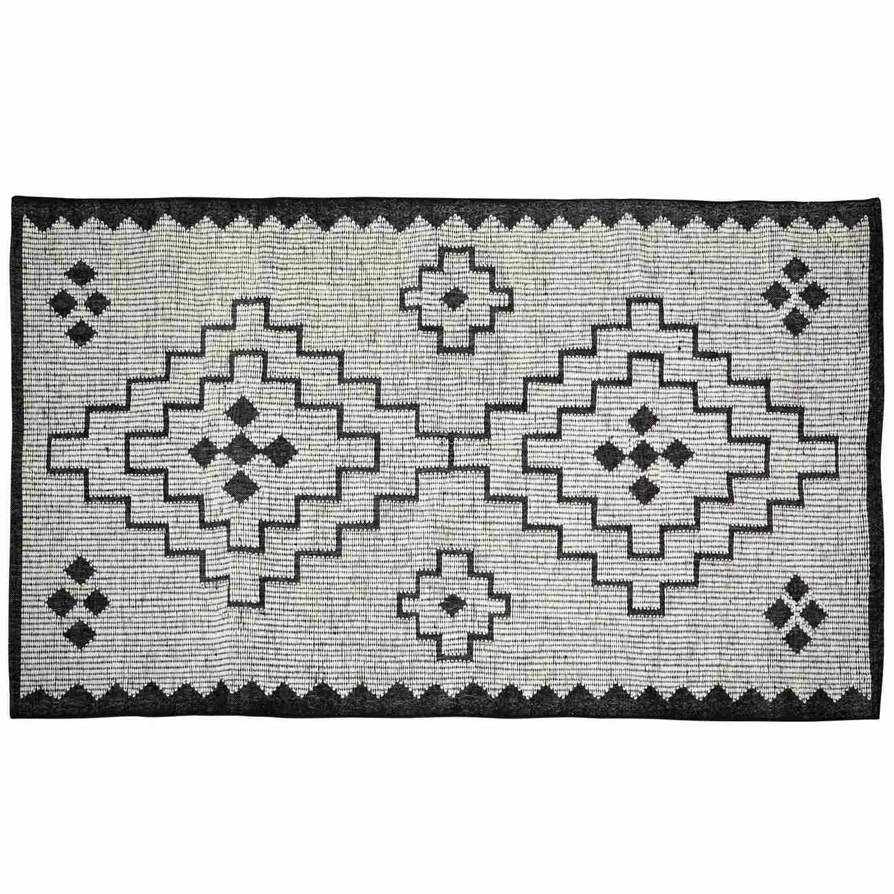 Teppich Omari aus Wolle und Jute, modern, Natur Schwarz, 160x230 cm, für Fußbodenheizung geeignet - Woood